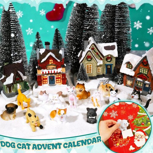 Bbiamsleep Christmas Advent Calendar - 24 Mini Cat & Dog Figurines for Festive Countdown Decor