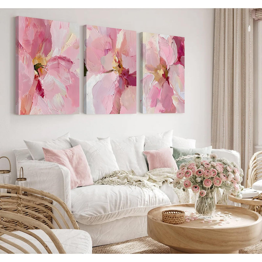 Abstract Floral Wall Art Pink Flower Canvas Pictures Modern Wall Decor Blush Pastel Pink Prints Peony Painting Minimalist Poster Botanical Artwork for Bedroom Living Room 16x24x3 Inch Ready to Hang