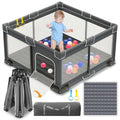 ICAREWAY Foldable Playpen - Portable 50x50 Inch Kids Play Area with Visible Mesh - Dark Gray