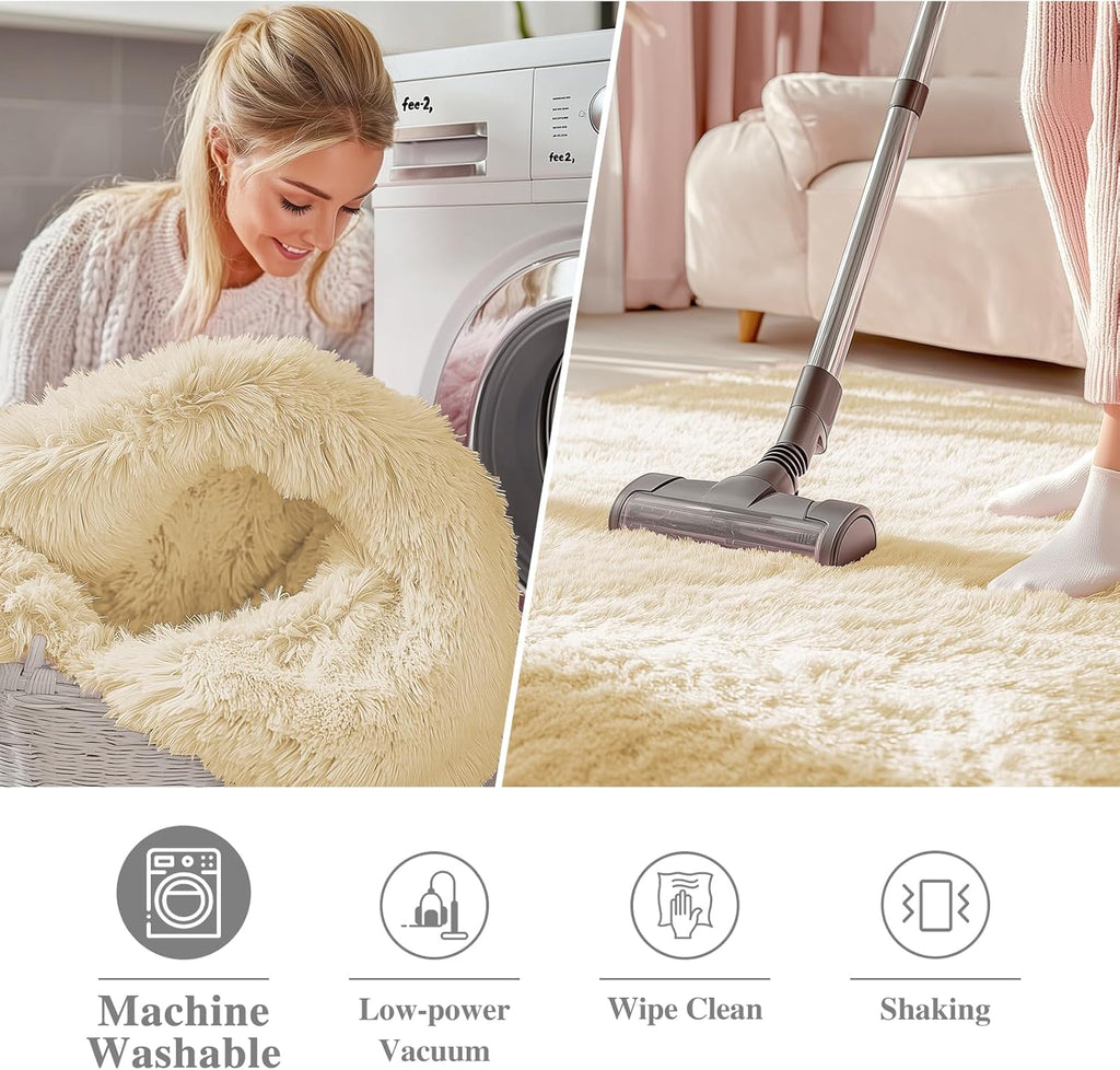 OLANLY Cream Round Area Rug - Soft & Fluffy Machine Washable 4 ft Circle Carpet for Bedroom & Living Room