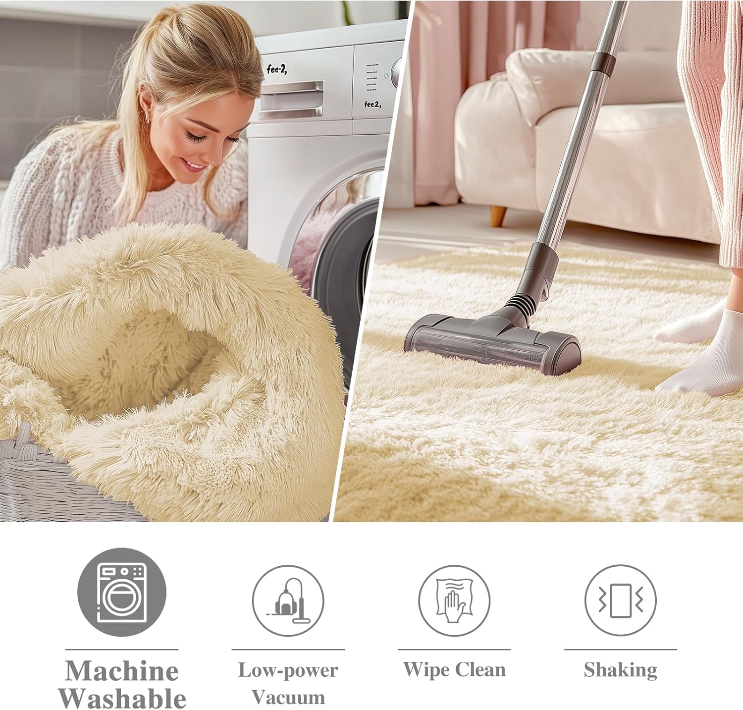 OLANLY Cream Round Area Rug - Soft & Fluffy Machine Washable 4 ft Circle Carpet for Bedroom & Living Room