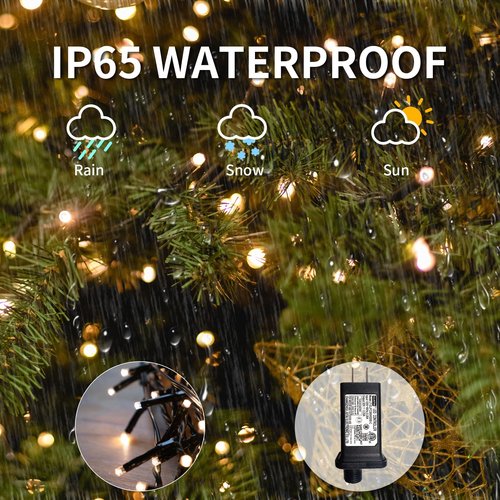 VIL Christmas Tree Lights with Ring,8.2Ft 16 Line 448 LED Green Wire Fairy Waterfall String Light Plug in,Dimmable Cascading Lights with 8 Lighting Modes for Indoor Outdoor Xmas Tree(Warm White)