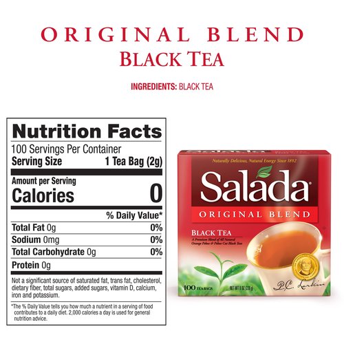 Salada Black Tea Blended Bold Strong Black Tea with 100 Tea Bags Per Box (Pack of 12) Contains Caffeine Brew Hot Naturally Flavored Rich in Antioxidants Original Blend Tea