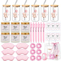 Reallnaive 43 Pcs Baby Shower Prizes for Player Winner Wedding Bridal Shower Favor Gifts Including Glass Cups Aromatherapy Candle Eye Mask Hair Band Greeting Card Pen Ribbon Gift Bag(Bear Style,Pink)