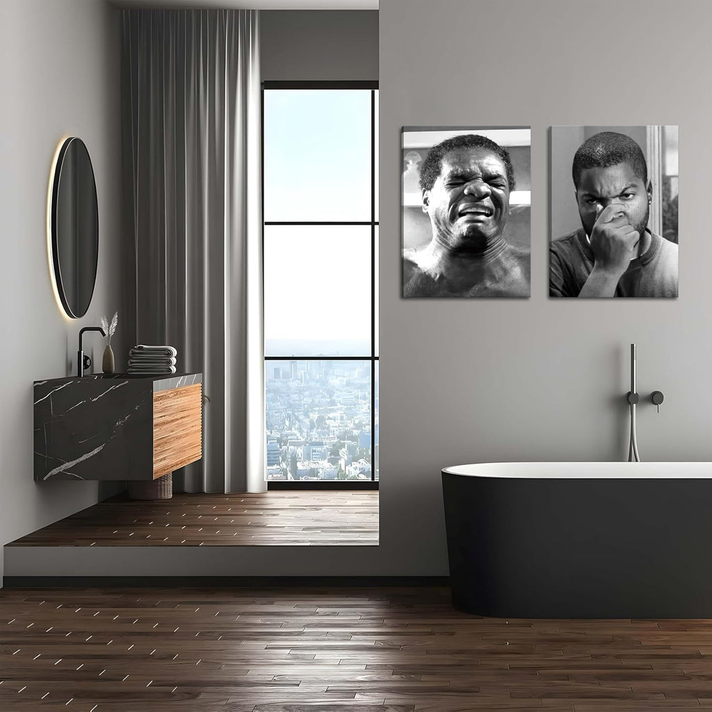 Skiennix Framed Funny Bathroom Canvas Wall Art Set - Vintage Comedy Movie Posters, 12x16in
