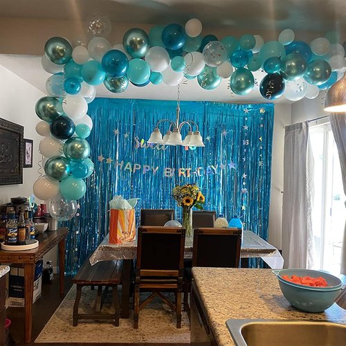 Melsan Foil Fringe Curtains - 3 Pack Tinsel Backdrop for Birthday, Baby Shower & Graduation | Teal 3.2 x 8.2 ft