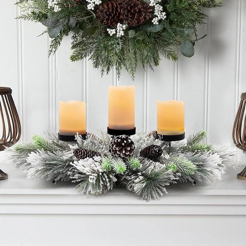 Flocked Pine Christmas Table Centerpiece by [Brand Name] - 27.5 Inch with Frosted Pine Cones | Snowy Design
