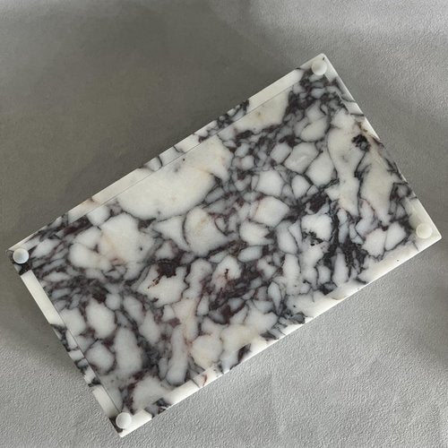 SAIDKOCC Natural Travertine Napkin Holder 9.8"x5.7"x2.4", Rectangle Guest Towel Dispenser for Bathroom Kitchen (Calacatta Purple)