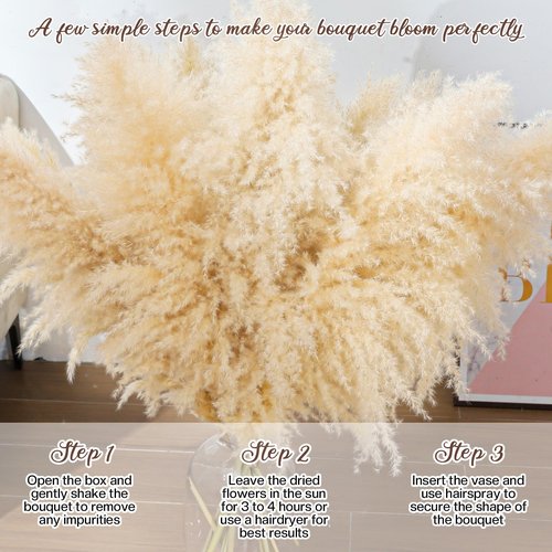40" 11 PCS Dried Pampas Grass Decor Tall,Large Natural Beige pompas Grass,Tall Pampas Grass for Floor Vase,Wedding,Party,Farmhouse,Boho Home Decor,and Creating a Bohemian Ambiance