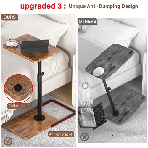 C Table End Table Adjustable Height, 360°Swivel TV Tray Table, Upgraded Metal and Wooden Base to Prevent Slipping, Couch Armrest Table Snack Tables for Laptop Sofa Bed Dinner or Small Space(Brown）