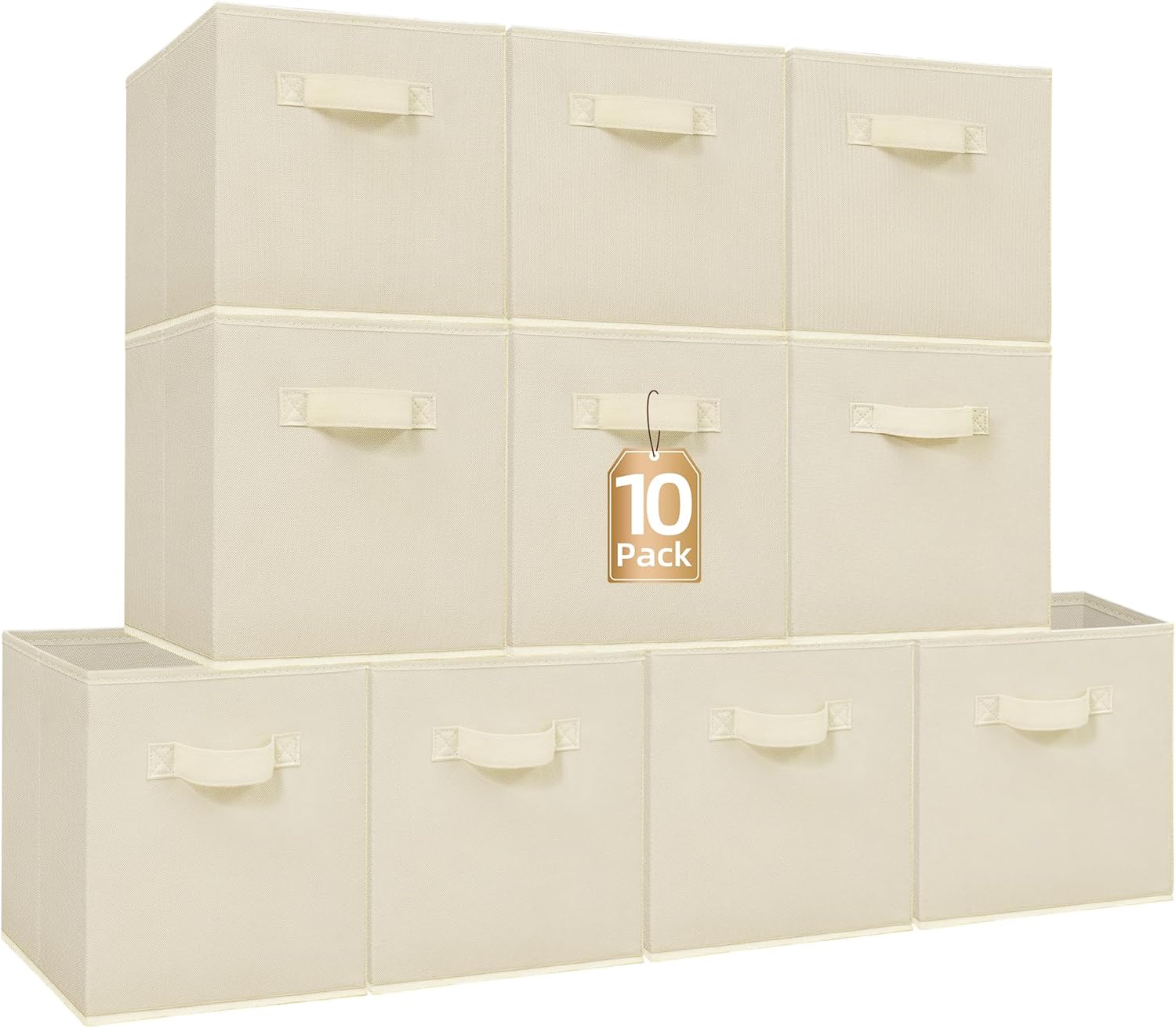 Storage Maniac Storage Cubes - 11 Inch Collapsible Bins with Handles | 10-Pack Beige Fabric Organizers