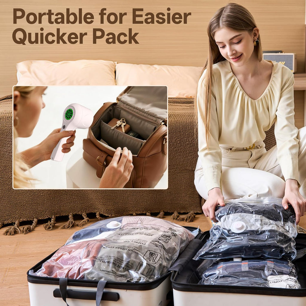 Skiennix Vacuum Storage Bags - 15 Pack with Rechargeable Cordless Pump for Travel & Home Organization