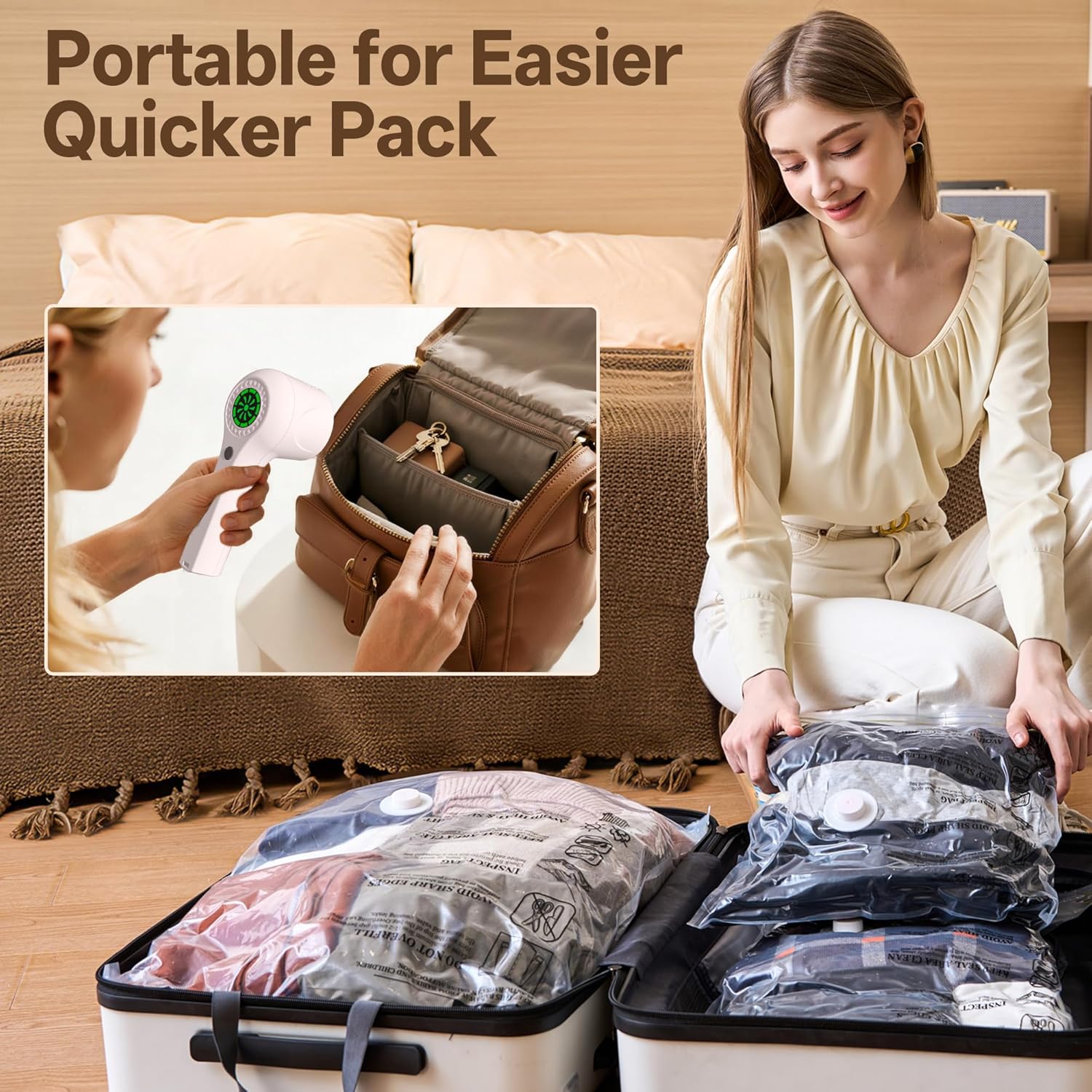 Skiennix Vacuum Storage Bags - 15 Pack with Rechargeable Cordless Pump for Travel & Home Organization