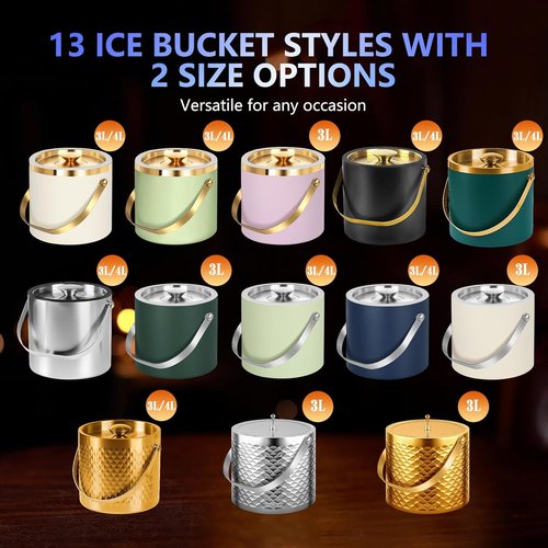 4L Ice Bucket, Ice Bucket with Silicone Sealing Ring Double-wall Vacuum Insulation Champagne Buckets with Filter Layer Ice Tongs Ice Scoop (Black)