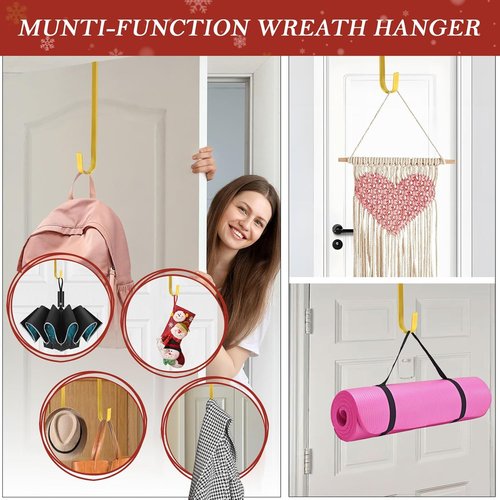 Metal Wreath Hanger 12" - Heavy Duty Over-the-Door Hook for Seasonal Decorations | Gold Finish
