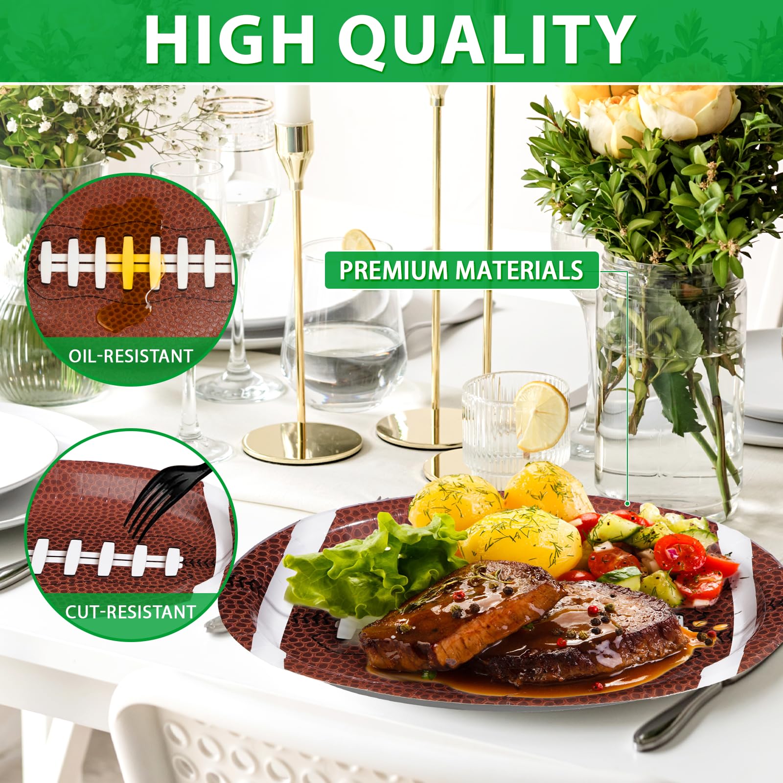 50Pcs Large Football Oval Plates 10"x12" Heavy Duty Football Food Plates Disposable Football Food Tray for Football Theme Party Supplies Sports Event Game Tailgate Carnivals Birthday Party Decorations