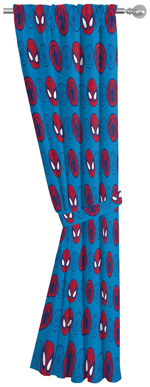 Jay Franco Kids Window Drapes - 4 Piece Curtain Set Includes 2 Tiebacks, Beautiful Bedding Room Décor and Easy Set Up, Blue - Super Hero Adventures, 63 Inch
