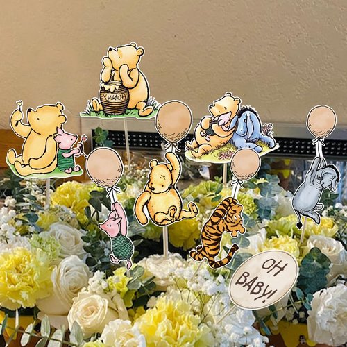 16Pcs Classic Winnie Centerpieces for Baby Shower Decorations Table Signs for Baby Shower Birthday Party Decorations