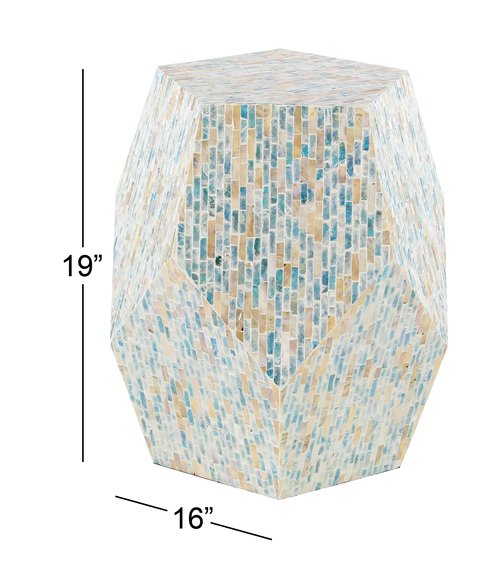 Deco 79 Mother of Pearl Shell Handmade Side End Accent Table End Table, Side Table 16" x 16" x 19", Multi Colored