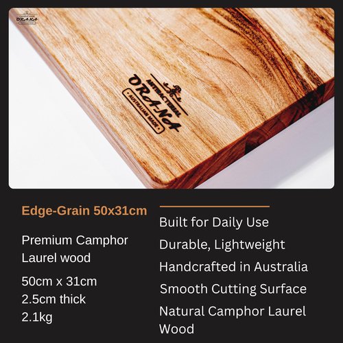 Orana Premium Camphor Laurel Wood Cutting Board, Made in Australia 20" x 12" (50x31cm) Handcrafted Edge Grain Chopping Board - Unique Natural Wood Grain