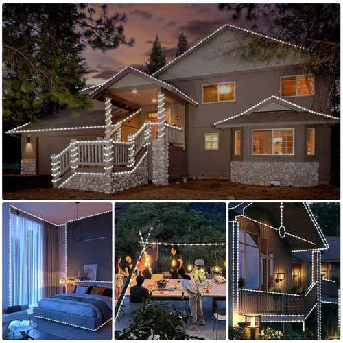 184FT 1000LED Rope Lights Outdoor, Outside LED Rope Lights Plug in String Lights Waterproof 8 Modes Clear Tube Lights for RV Camping Pool Patio Garden Christmas Tree Holiday Decoration(Cool White)