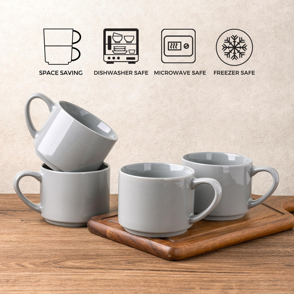 GBHOME 14 OZ Coffee Mugs Set of 6, Stackable Ceramic Mugs for Men, Women, Modern Coffee Mugs With Stable Base for Latte, Tea, Cappuccino. Dishwasher & Microwave Safe, Matte Gray