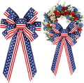 Skiennix Memorial Day Decorations - Patriotic Stripe Stars Wreath Bow for Front Door | Red, White & Blue Tree Topper Bows