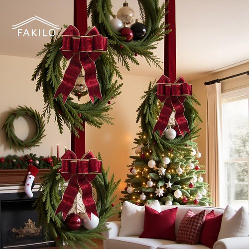 FAKILO Wired Velvet Ribbon 2-1/2 inch, Red Metallic Velvet Wire Ribbon for Wreath, Christmas Tree, Gift Wrapping, Large Bows, Garland, Festival Decor - Continuous 10 Yards/Roll