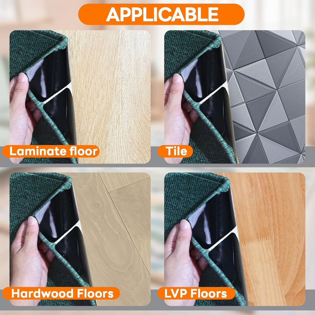Skiennix Non-Slip Rug Grippers - Reusable Carpet Tape for Hardwood Floors | 12 Durable Pads