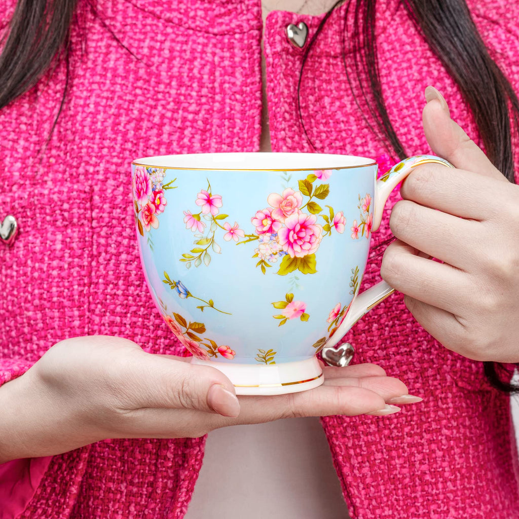YUESITE 16oz Bone China Coffee Mugs for Women Mugs Flora Coffee Tea Cups Novetly Coffee Cups Gift for Women Mom Friends