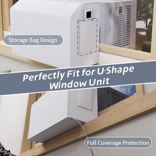 Flamorrow Outdoor Air Conditioner Cover and Indoor Air Conditioner Cover with Bag for U-Shaped Window AC Unit, Dustproof & Windproof Window AC Covers for Outside & Inside Unit Full Coverage Protection