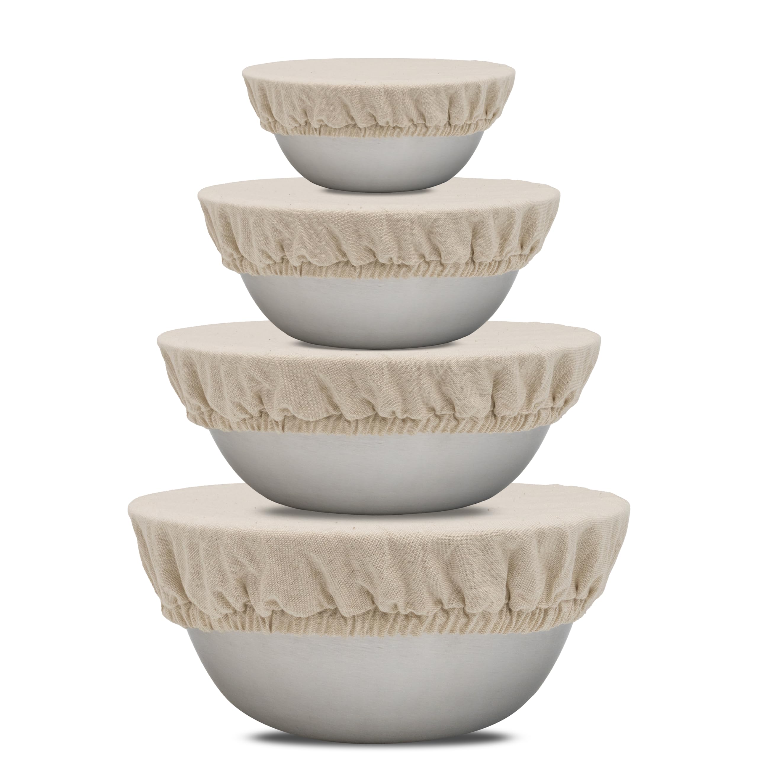 Reusable Fabric Bowl Covers for Bread Proofing - Washable, Dye-free, and All-Natural 100% Linen Cloth Bowl Covers for Bread Rising - Elastic Closure to Fit Multiple Bowl Sizes (1 XL, 1 L, 1 M, 1 S)
