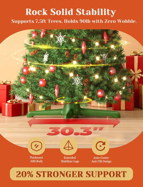(2025 Upgrade) Rotating Christmas Tree Stand with Remote Control, Stable 360 Revolving Tree Base Stand, Up to 7.5ft 90lb. Adjustable Christmas Tree Holder for Xmas Tree, Artificial Tree (Green)