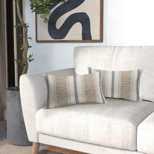 Brown Blue Pillow Covers 12x20 Set of 2 Gray Grey Dot Print Striped Lumbar Rectangle Decorative Outdoor Pillowcases Boho Rustic Farmhouse Decorative Throw Cushion Case Decor for Couch Sofa Bed
