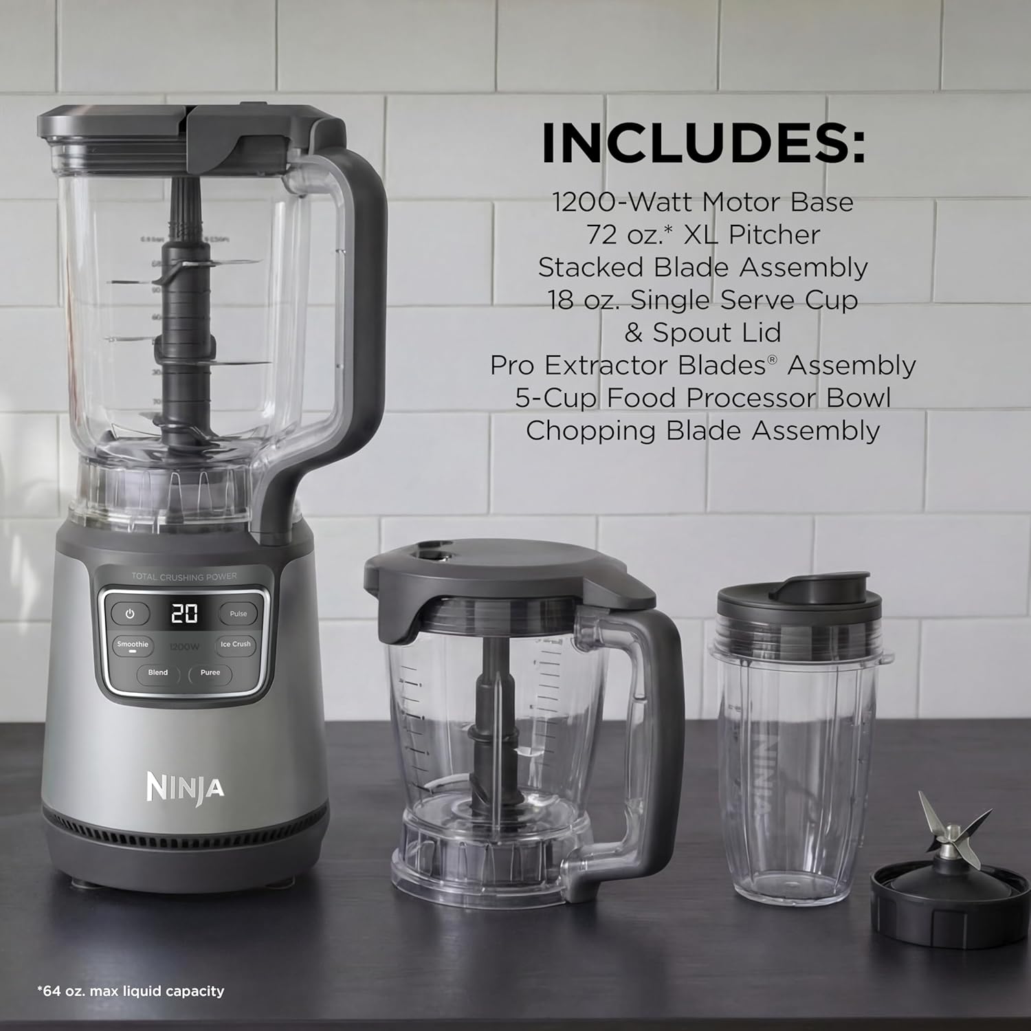 Ninja BlendPro Kitchen System - 72 oz Full-Size Blender & 5-Cup Food Processor | 1200 Watt, Beige | Total Crushing Tech & Smoothie Presets