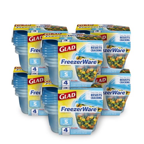 Glad GladWare FreezerWare Food Storage Containers with Lids, Small Rectangle BPA Free Plastic for Freezing Soups and Meal Prep, Crack Resistant, Microwave Dishwasher Safe, 24 Oz, 4 Count - 6 Pack