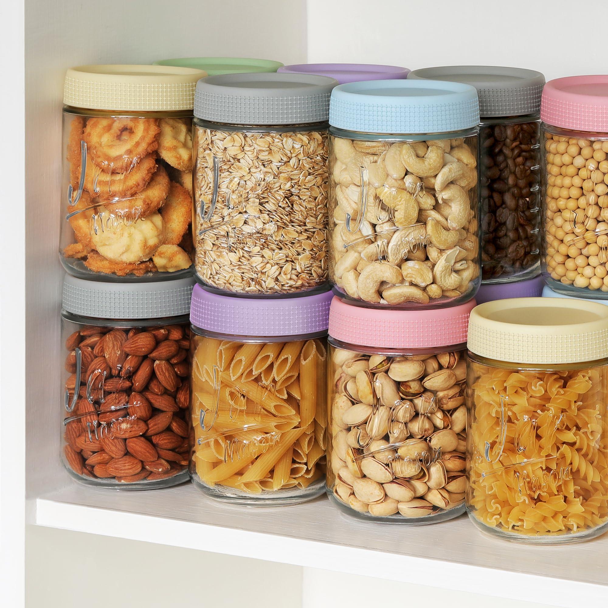 Xyptorix 4-Pack 16oz Overnight Oats Containers with Airtight Lids - Glass Mason Jars with Measurement Marks for Yogurt, Meal Prep & Chia Pudding, Stackable & Leakproof