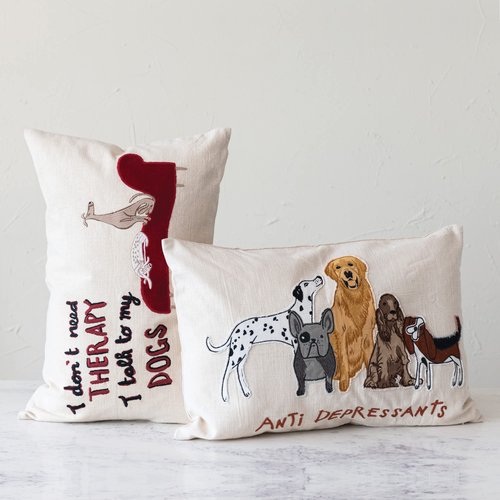Creative Co-Op Cotton Lumbar Dog Illustration and Message, Multicolor Pillow Cover, Multi-Colored