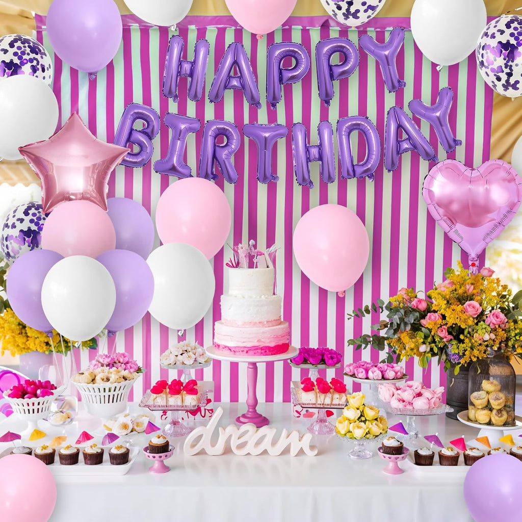 Regine Switzerland Pink Purple Birthday Decorations - Happy Birthday Balloon Banner & Confetti Balloons for Girls & Kids