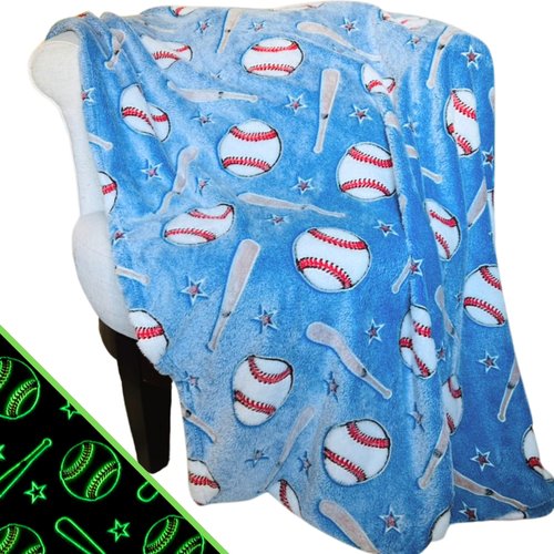Blanket Buddies Baseball Throw Blanket: Glow in The Dark, Cozy, Soft, Warm Fleece Blanket for Boys and Girls, 50" x 60" (Navy)