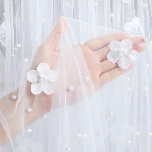 10Pcs 10ft White Pearl Tulle Tablecloth: Flower Pearl Table Runner Tulle Fabric Wedding Table Cover for Bridal Shower Veil Dessert Sweetheart Ceremony Lace Table Decorations