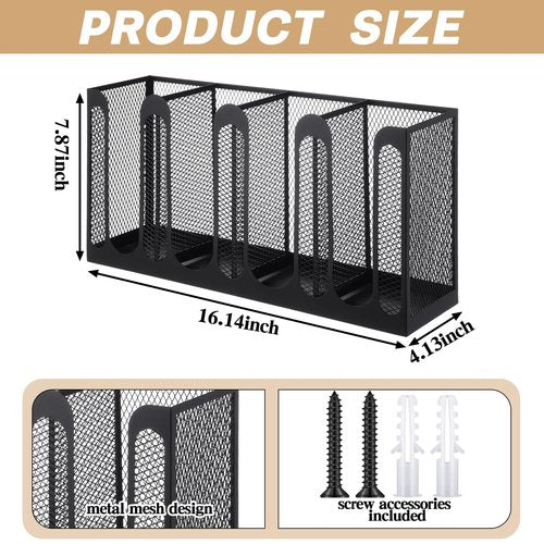 Maxcheck Metal Mesh Cup and Lid Holder Coffee Paper Cup Dispenser Lid Holder Storage Organizer Countertop or Wall Mount for Coffee Bar, Kitchen, Breakroom(4 Compartments,16.1 x 4.1 x 8 Inch)