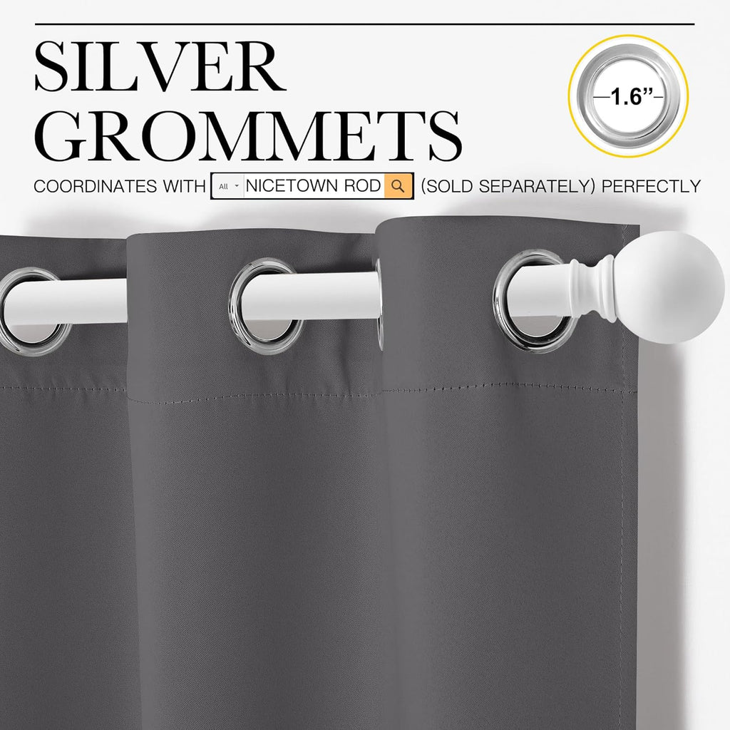 NICETOWN Thermal Insulated Blackout Curtains - Grommet Top Drapes for Hall | 2 Panels, Grey, W42 x L95 Inches