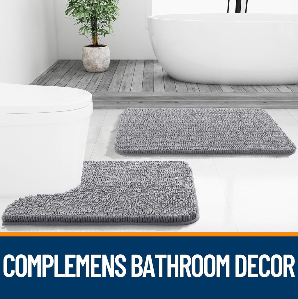 OLANLY Bathroom Rugs - Extra Soft Chenille Bath Mats with Rubber Backing | Quick Dry, Machine Washable, 35x24, Grey