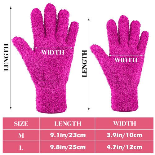 Bencailor 4 Pairs Microfiber Dusting Gloves Washable Reusable Cleaning Gloves Mittens for Plants House Cleaning Car Blinds(Purple, Blue, Rose Red, Black,M)