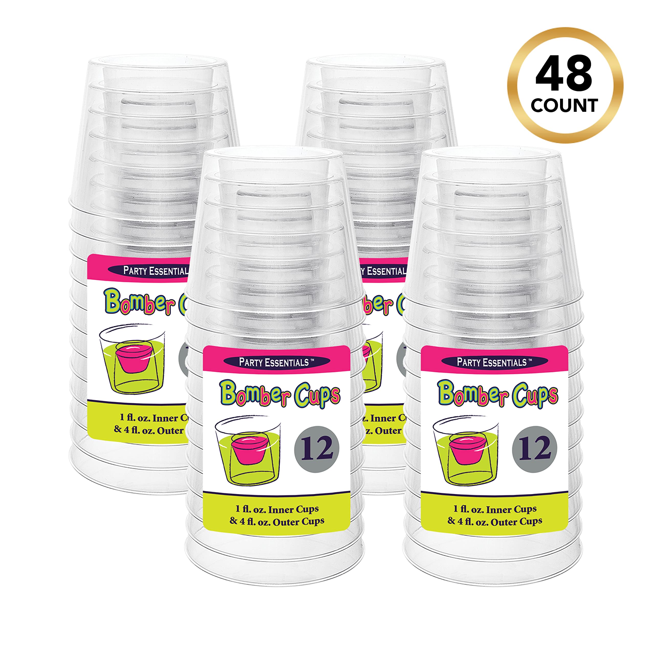 Party Essentials Disposable Plastic 4-Ounce Bomber Cups/Jager Bomb Shot Glasses, Clear, 48-Count