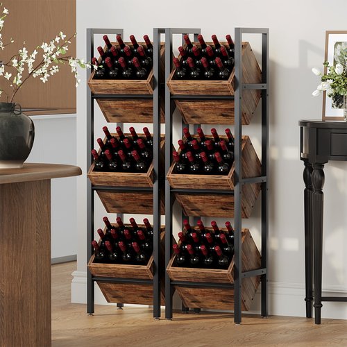 LITTLE TREE 3-Tier Basket Stand, Wooden Floor Stand Shelving Unit, Rustic Standing Organizer Storage Rack for Kitchen, Bathroom, Living Room