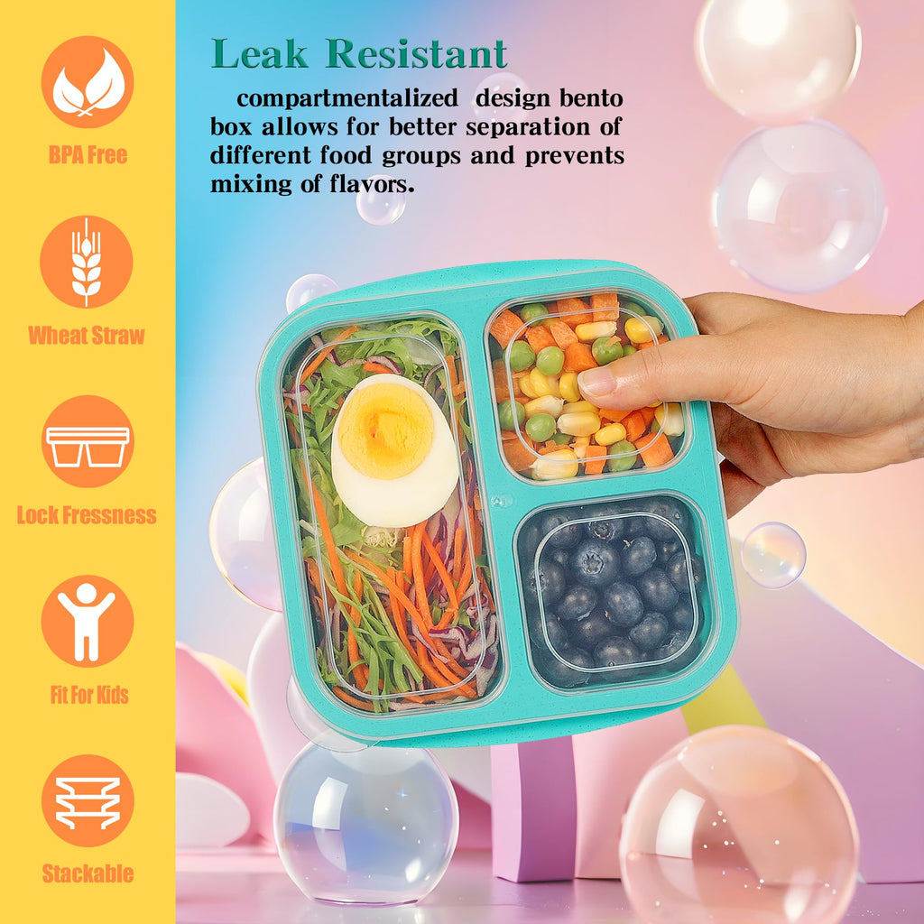 TOUWMX Bento Box For Kids, 4 Pack 3 Compartments Lunchable Meal Prep Containers Lunch Containers, Reusable Snack Containers with Lids, Snack Boxes for School, Work, and Travel