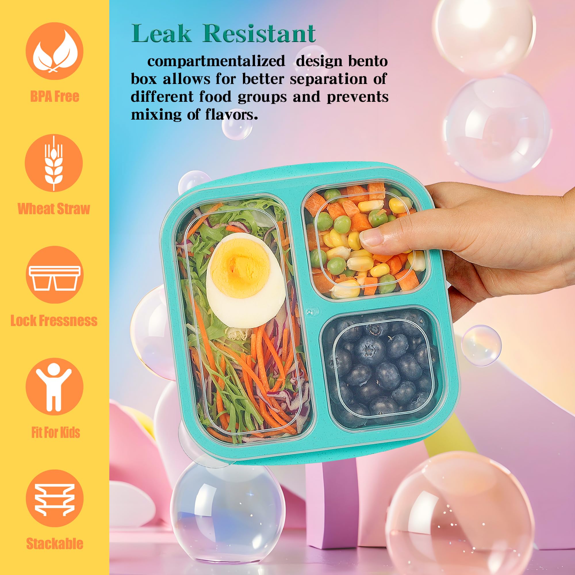 TOUWMX Bento Box For Kids, 4 Pack 3 Compartments Lunchable Meal Prep Containers Lunch Containers, Reusable Snack Containers with Lids, Snack Boxes for School, Work, and Travel