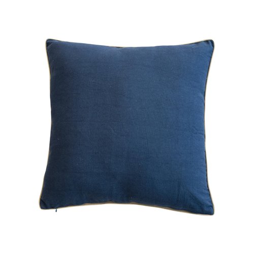 Creative Co-Op Square Cotton Velvet Printed Foil Pillow with Winter Scene and Piping, Color, Navy Blue White